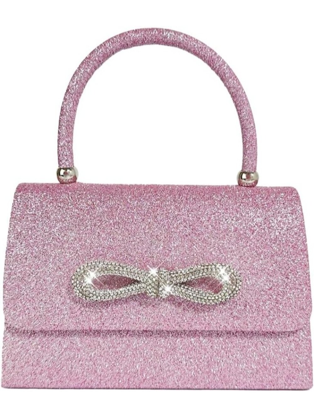 〽️ Women's Pink Sparkly Bow Clutch Purse Rhinestone Glitter Evening Bag